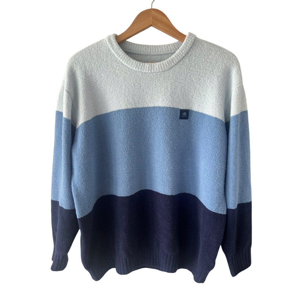 David Archy Mens Blue Colorblock Fleece Crewneck Sweater Size M Cozy‎ Soft